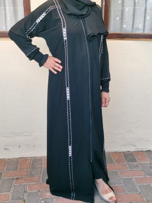 Elegant Black Embroidered Abaya Set | W/ Elasticated Sleeve | Cape Town Modest Fashion